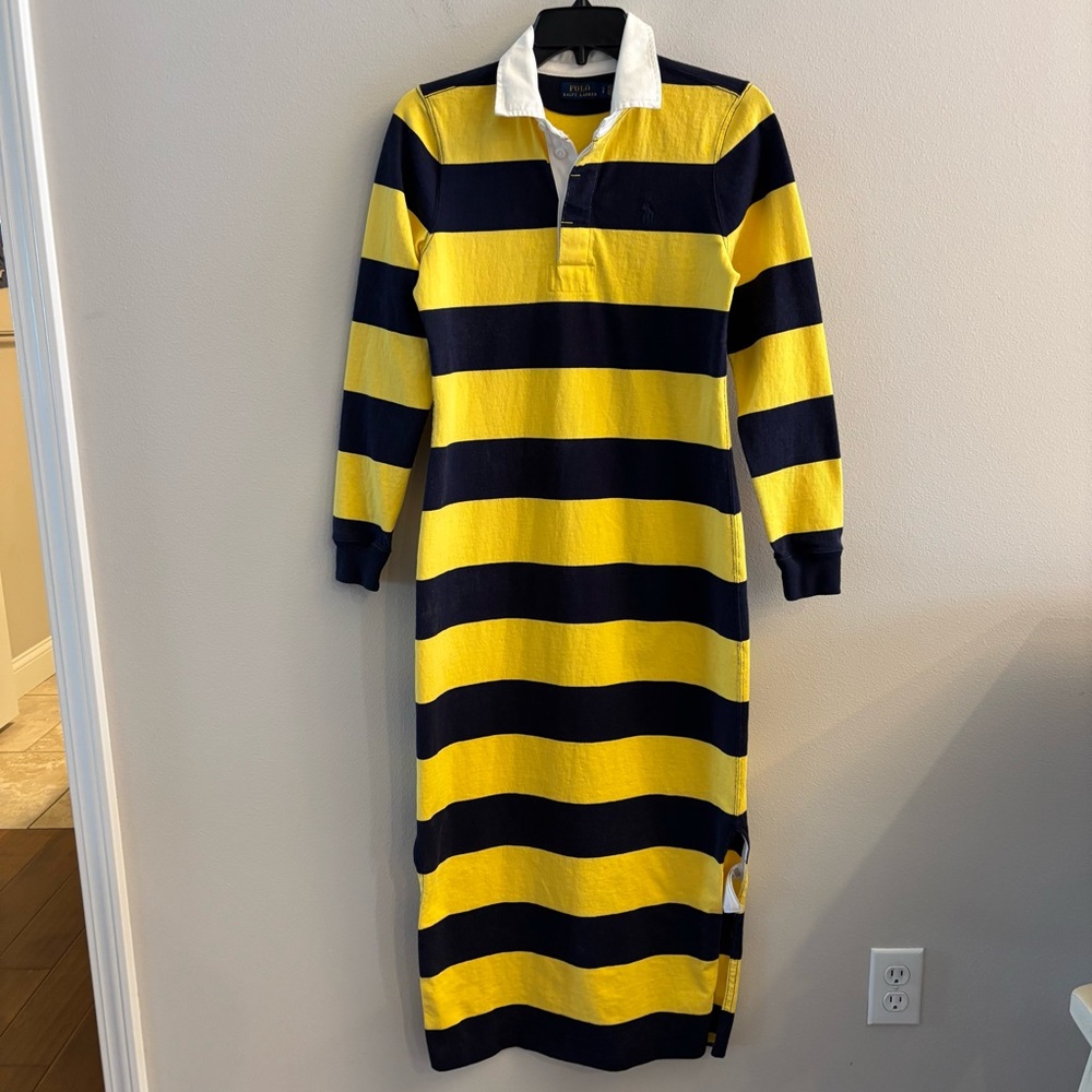 RARE Polo by Ralph Lauren Yellow & Navy Blue Striped Long Sleeve Rugby Dress